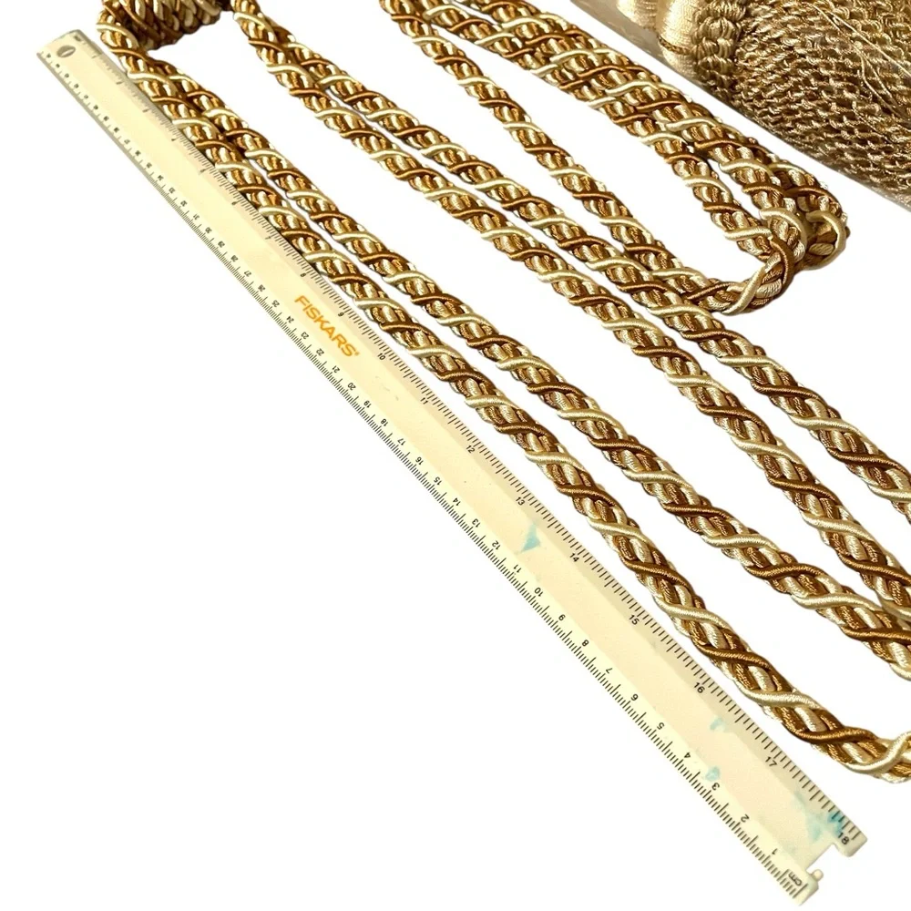 Elegant Gold and White Curtain Tiebacks Heavy Cord Long Full Tassel